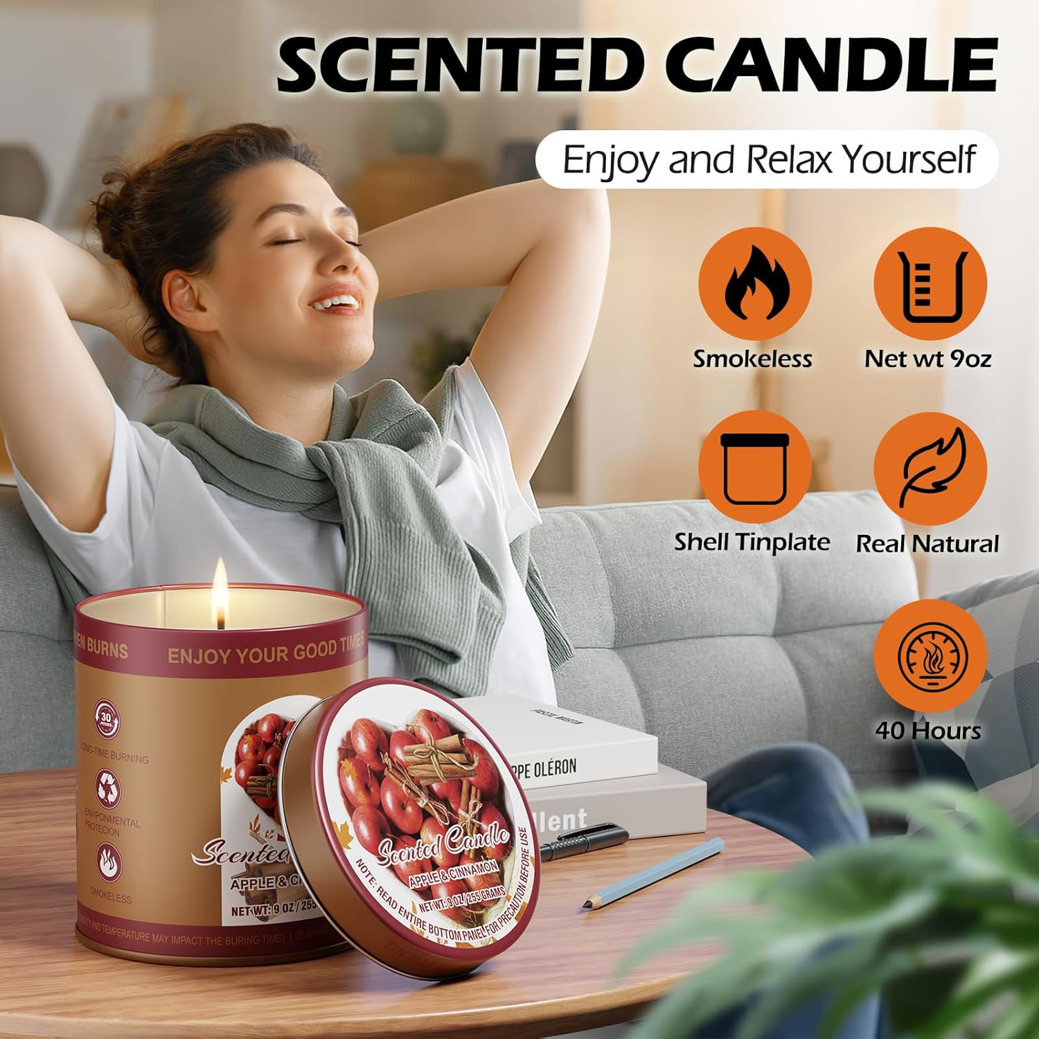 Apple Cinnamon Scented Candle Set 2 Pack