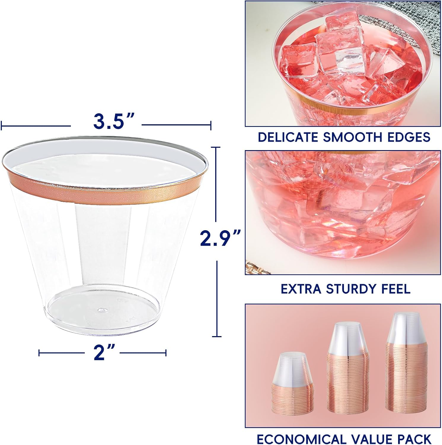 JOLLY CHEF 100 Pack Rose Gold Plastic Cups