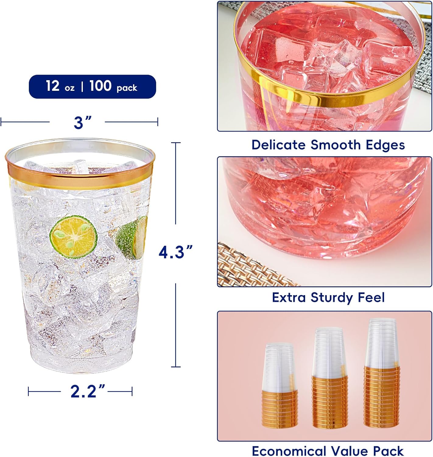 JOLLY CHEF 100 Pack 12 oz Clear Plastic Cups
