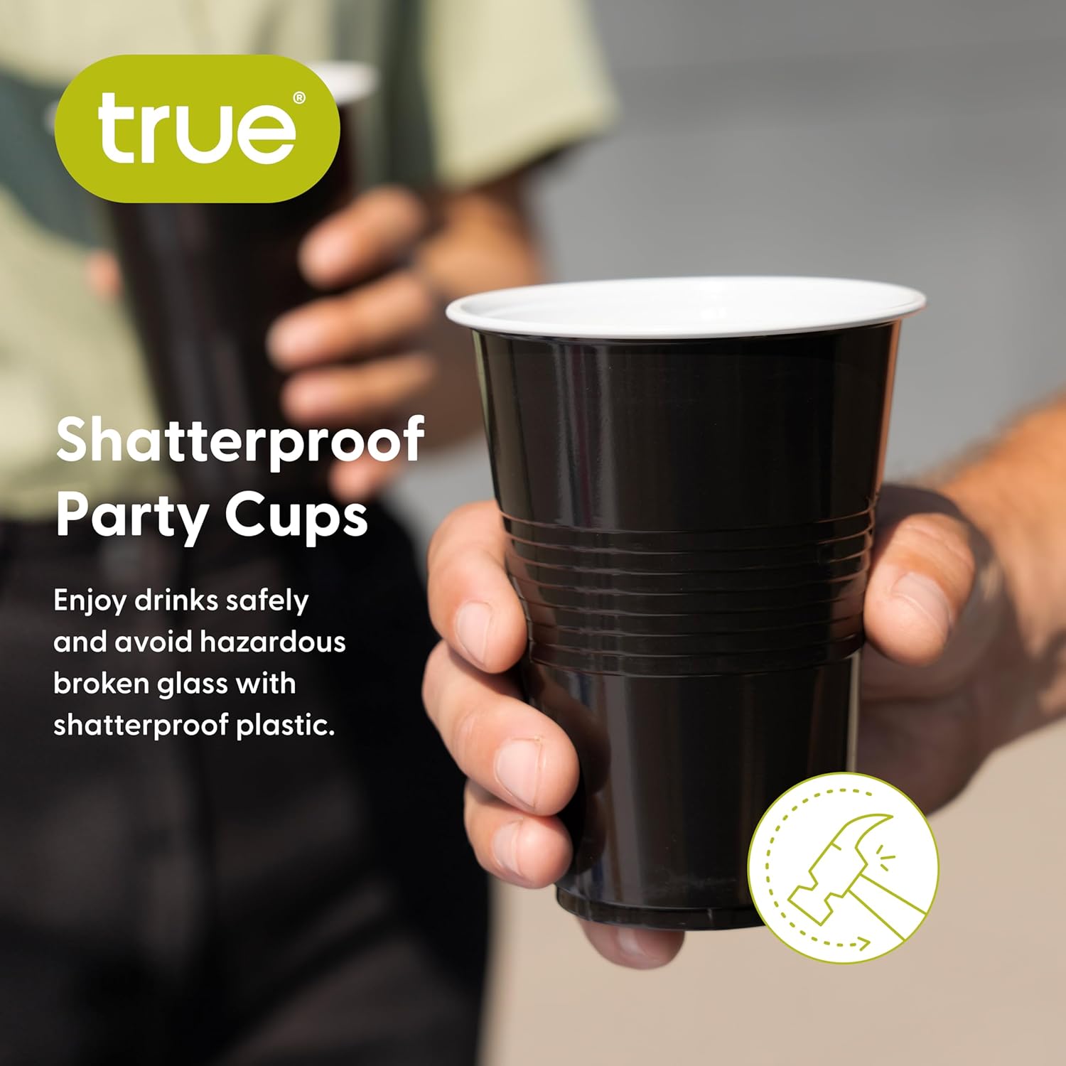 True Black 16oz Plastic Cups Set of 50 for Parties