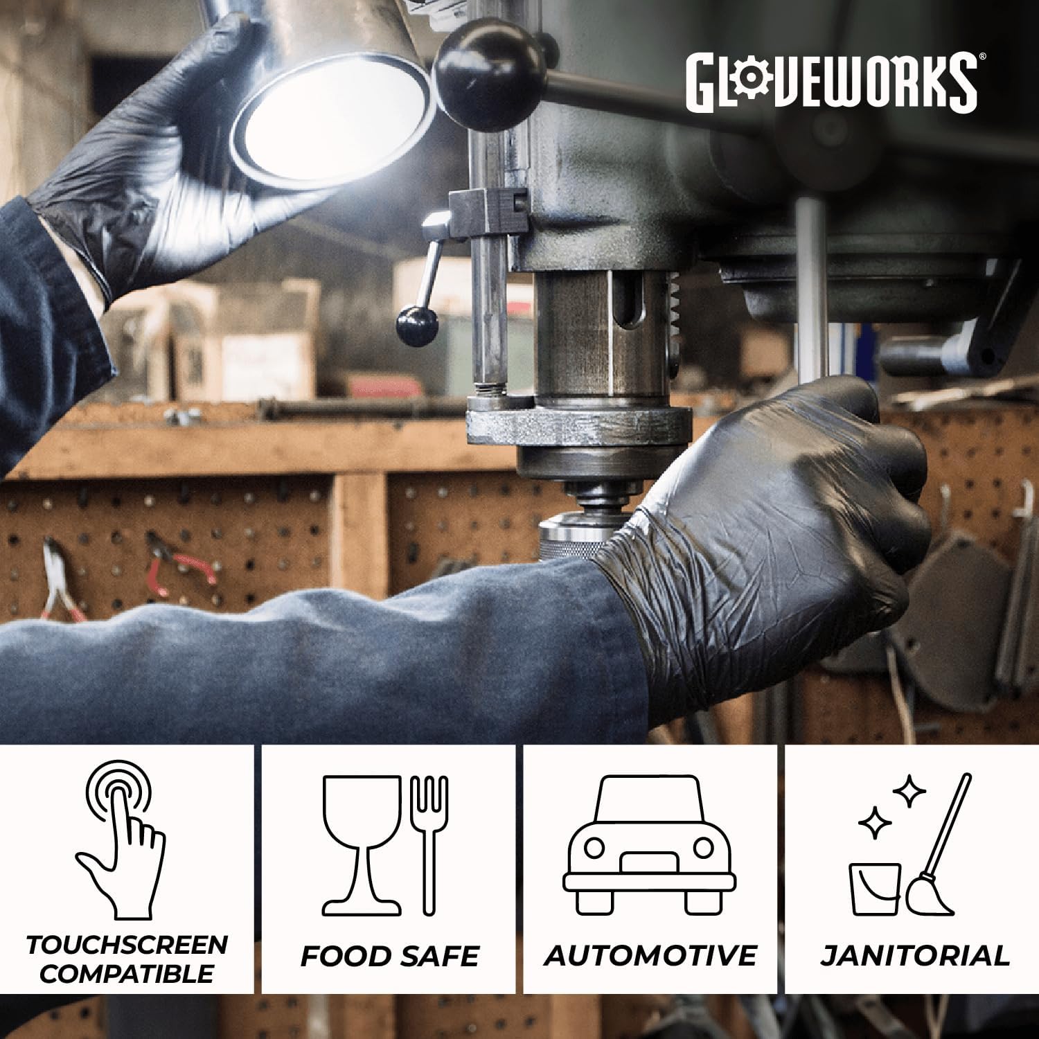 GLOVEWORKS Black Nitrile Industrial Gloves 5 Mil