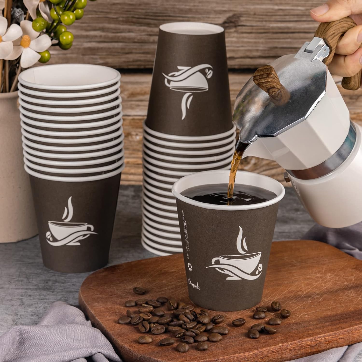 LITOPAK 270 Pack 10 oz Brown Paper Cups for Coffee