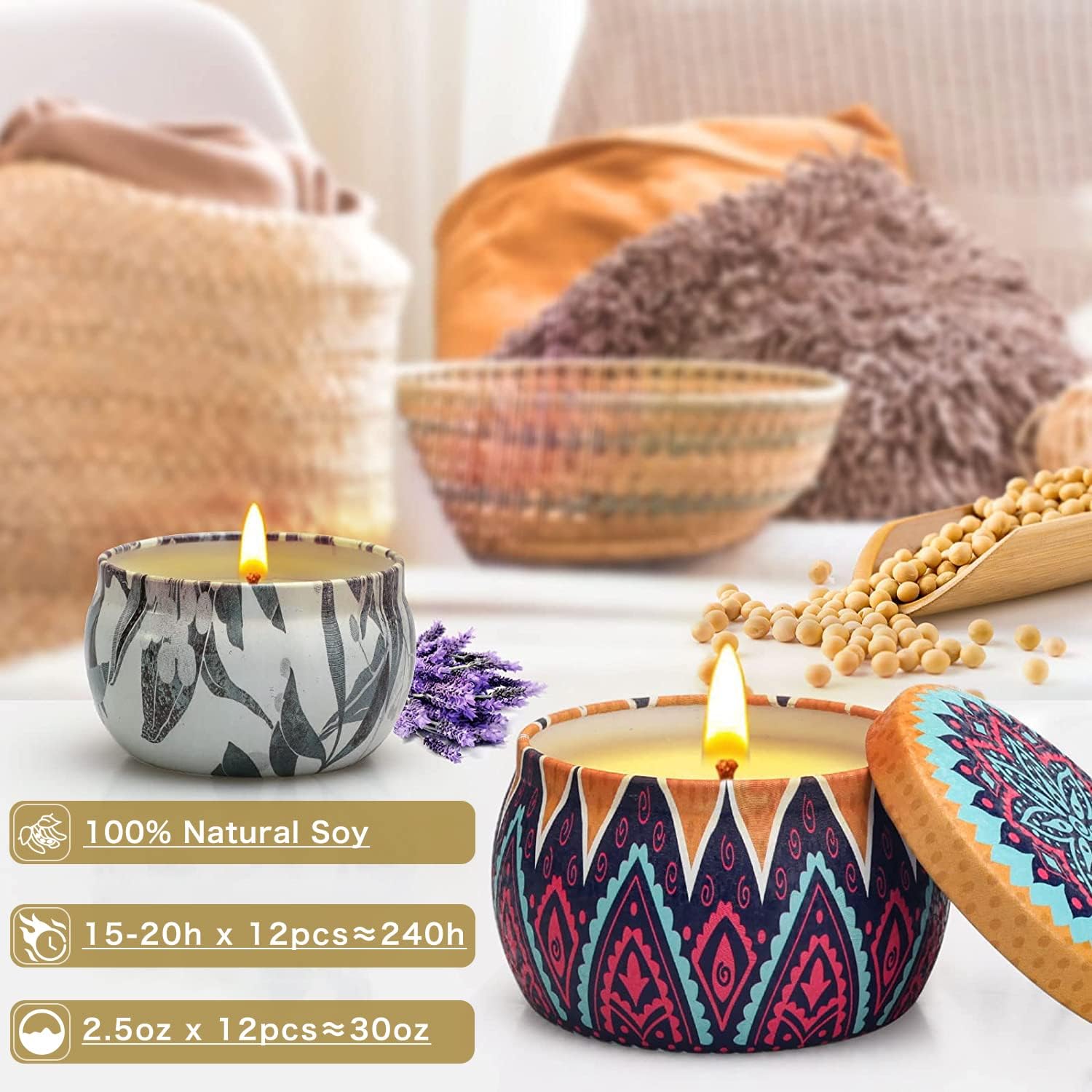12 Pack Floral Scented Candles for Women