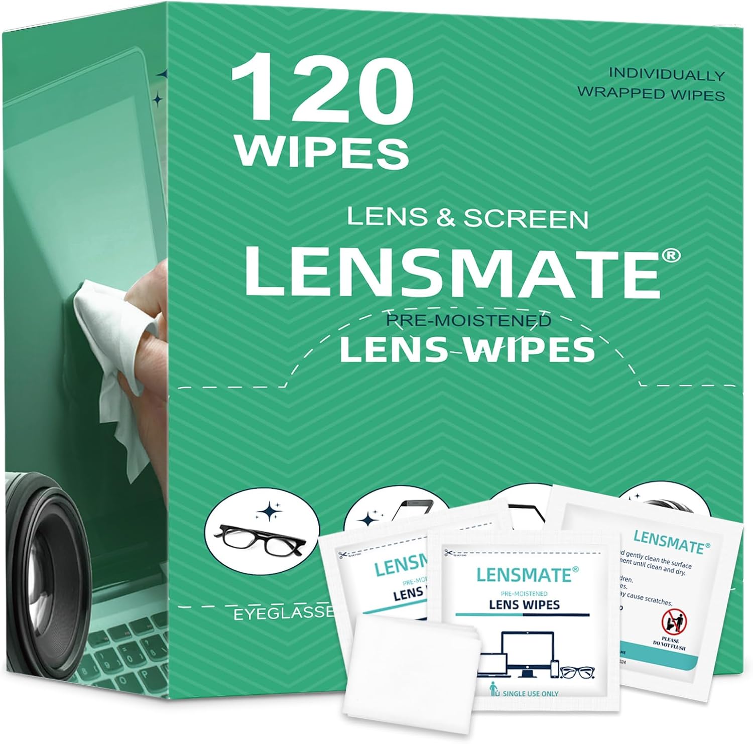 Lensmate 120 Count Pre-Moistened Eyeglass Wipes