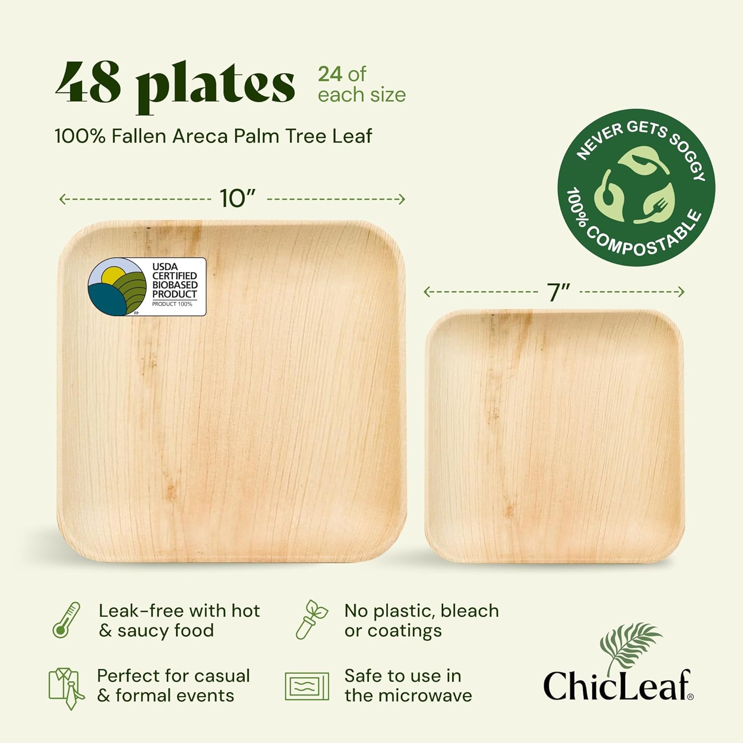 Chic Leaf Compostable Bamboo Plates 10 7 Inch Square