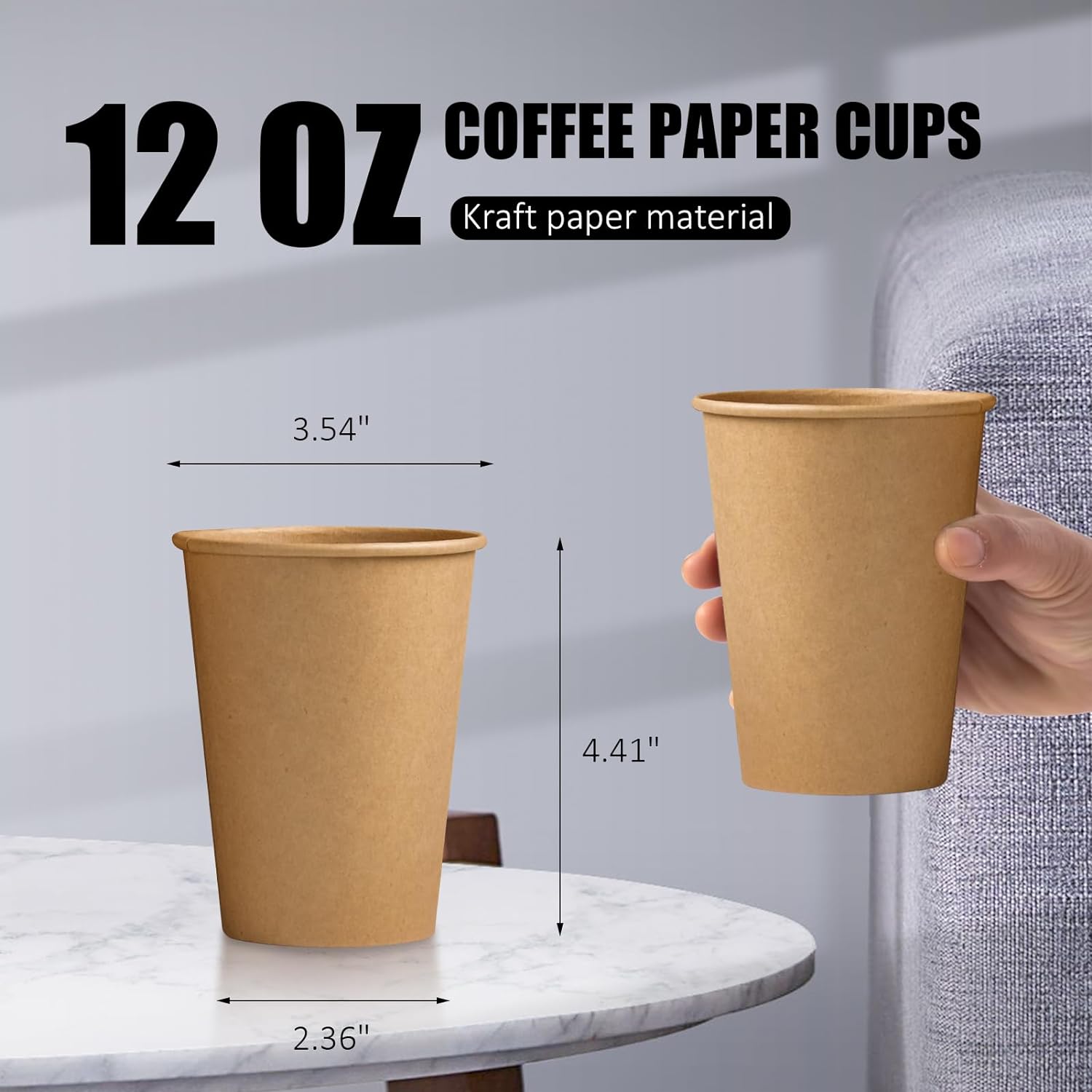 180 Pack 12 OZ Brown Kraft Paper Cups for Events