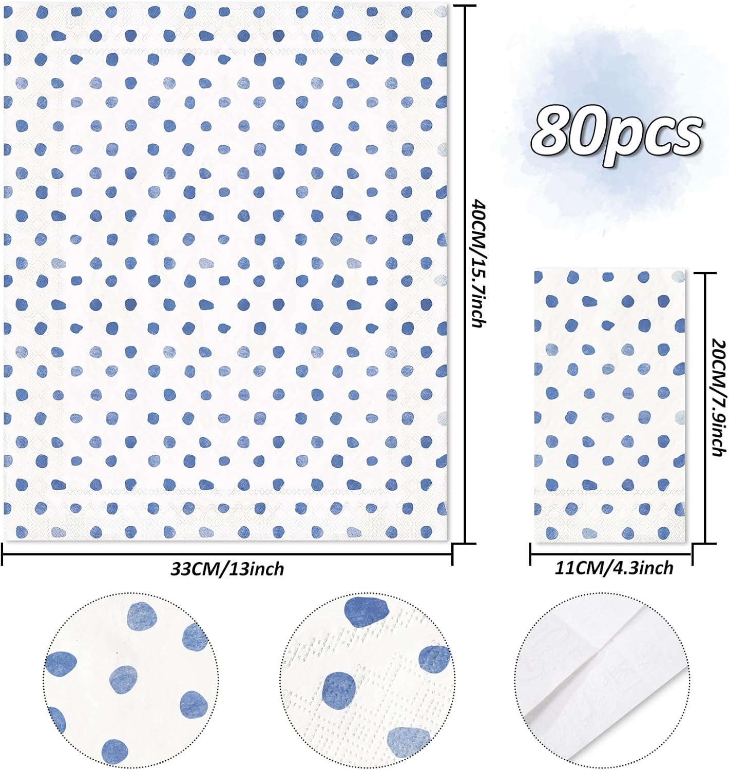 Whaline Polka Dots Paper Napkins 80Pcs Wedding Party Supplies