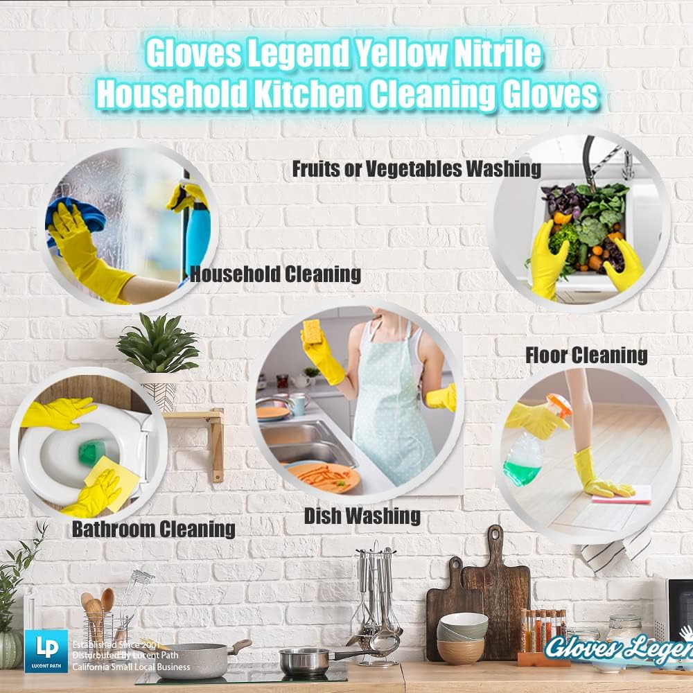 Yellow Reusable Kitchen Cleaning Gloves - Medium Small