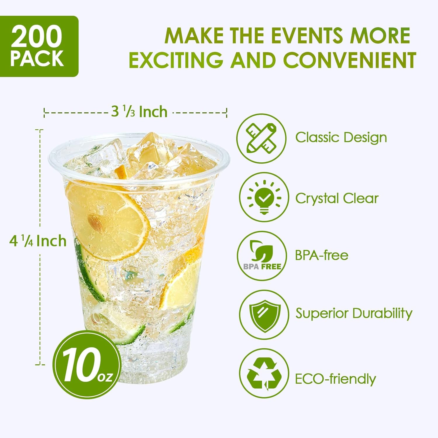 Lilymicky 200 Pack 10 oz Clear Plastic Cups for Parties