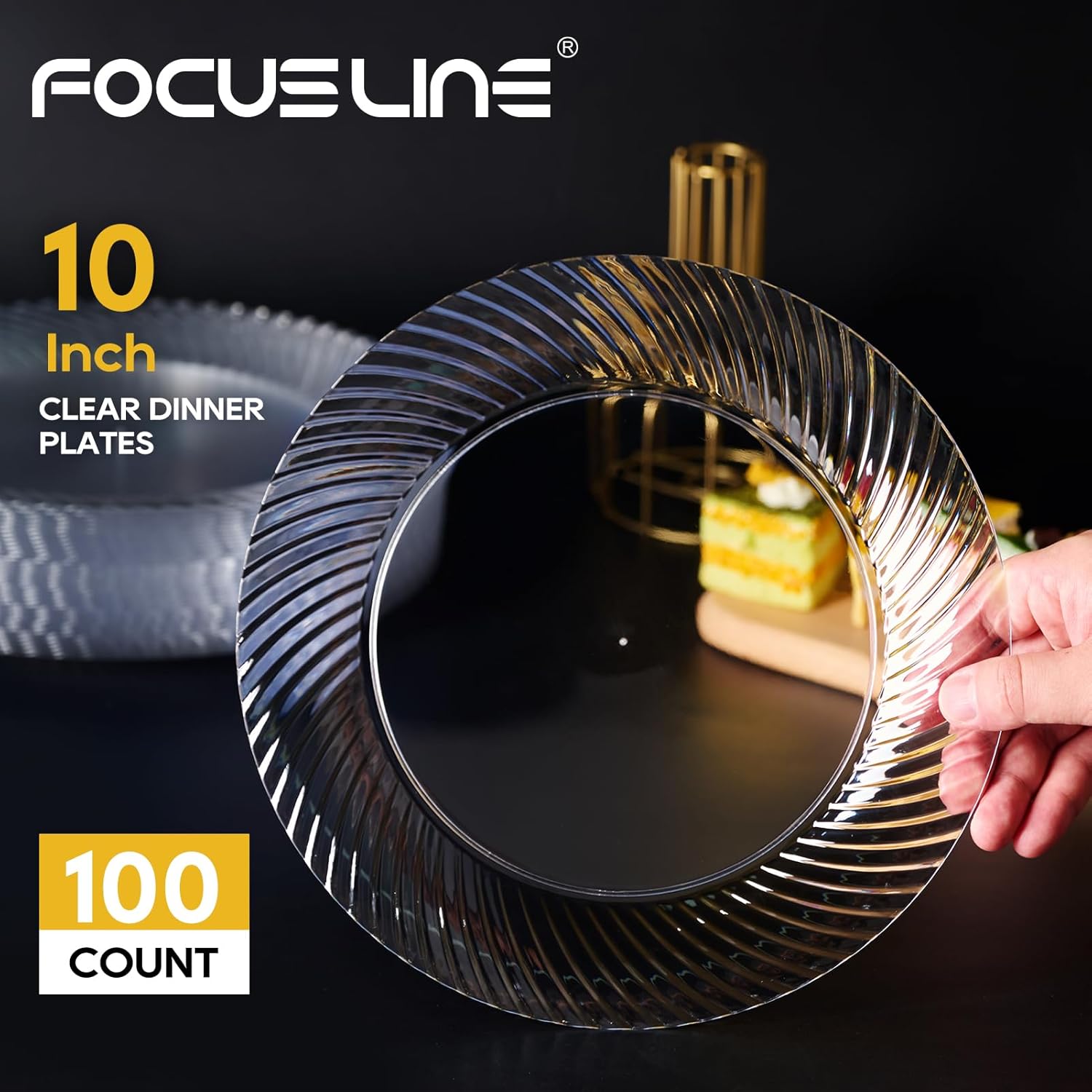 FOCUSLINE 10 Inch Clear Plastic Plates 100 Count