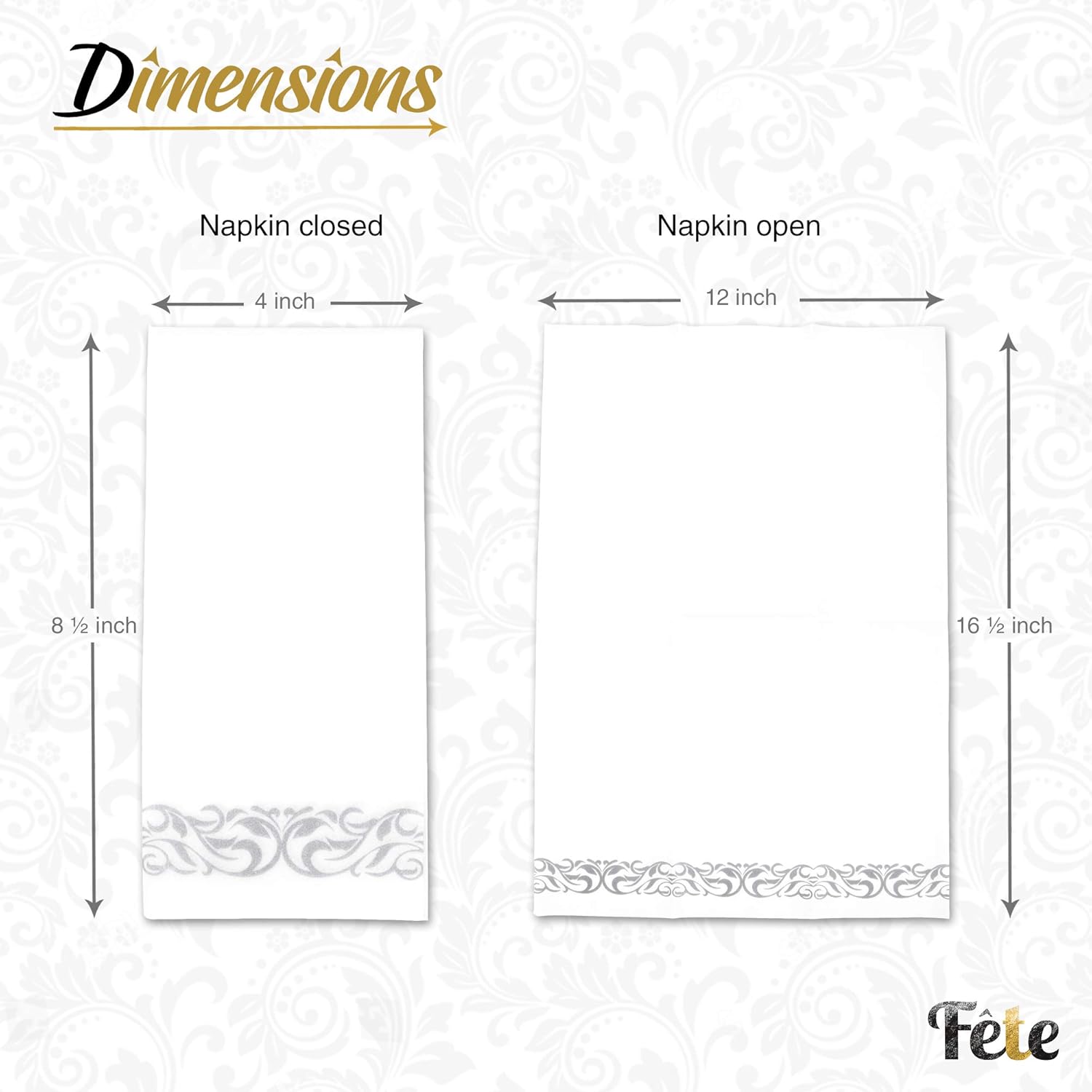 Fete Decorative Hand Towels 100 Silver Flower Napkins