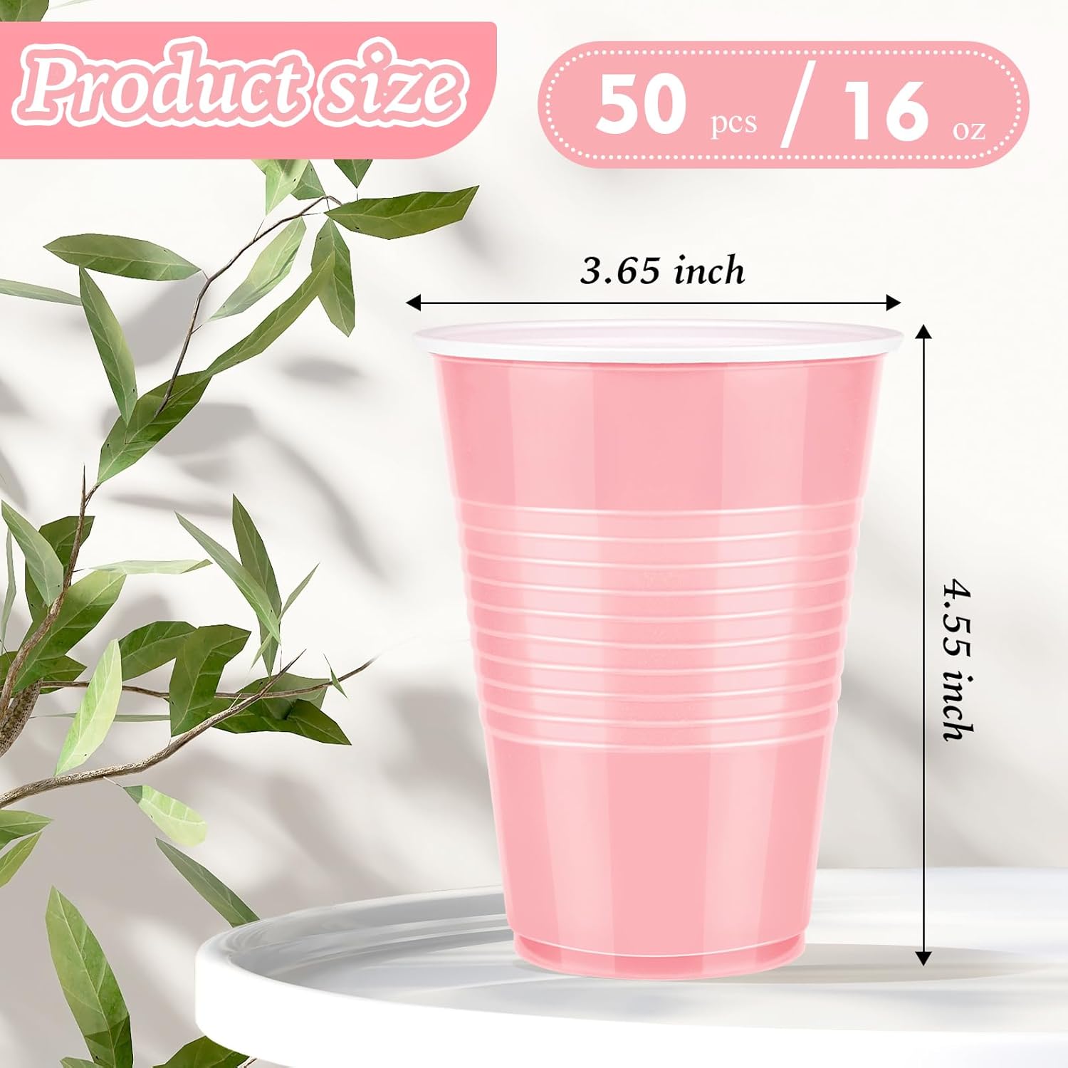 50 Pack Pink Plastic Cups 16 OZ for Party