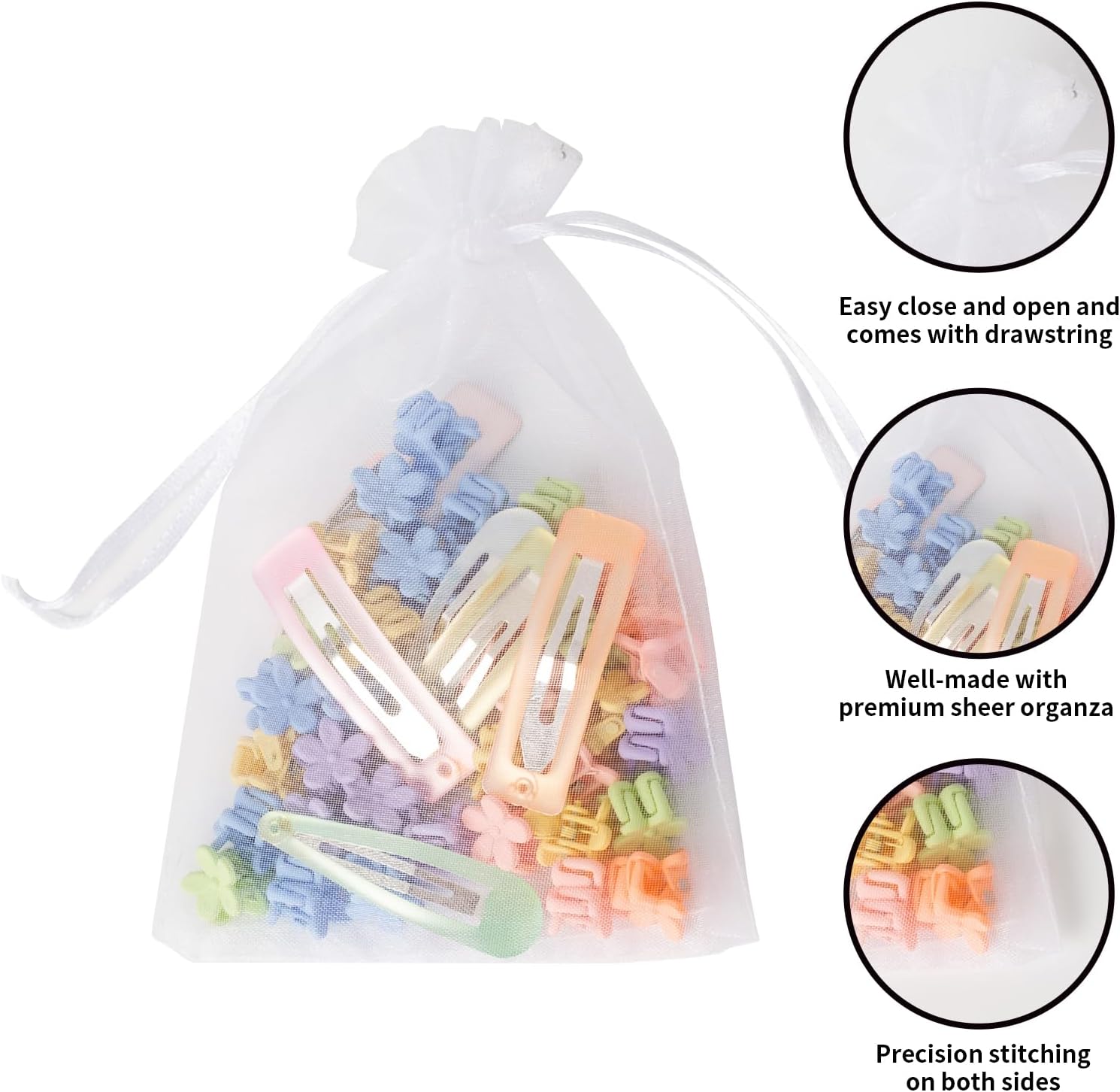 100PCS White Organza Bags with Drawstring