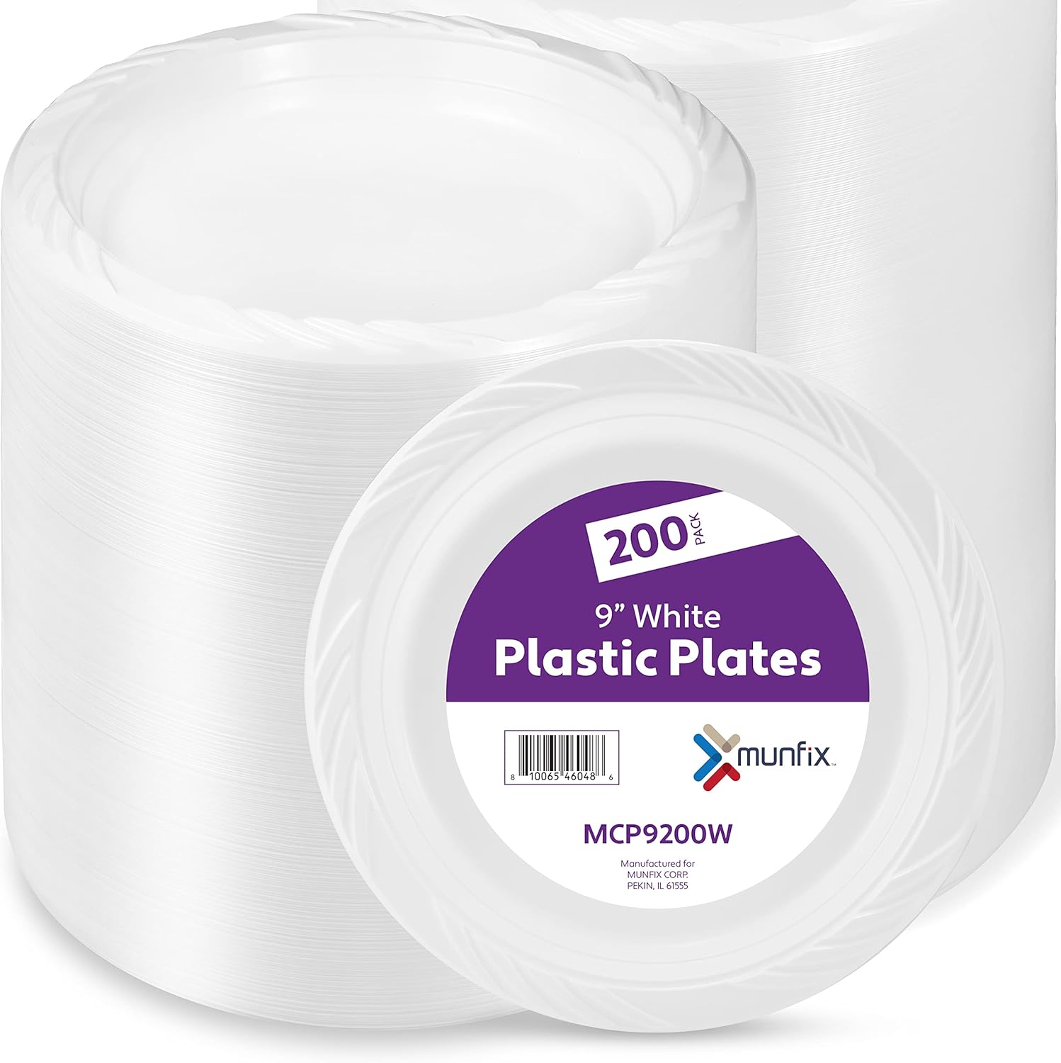 200 Pack White Plastic Dinner Plates 9 Inch
