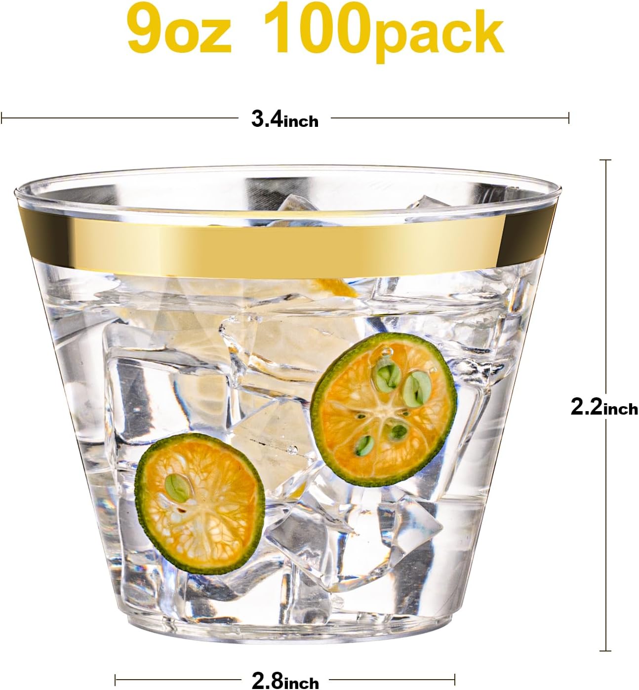 100 Pack 9 Oz Gold Plastic Cups for Parties