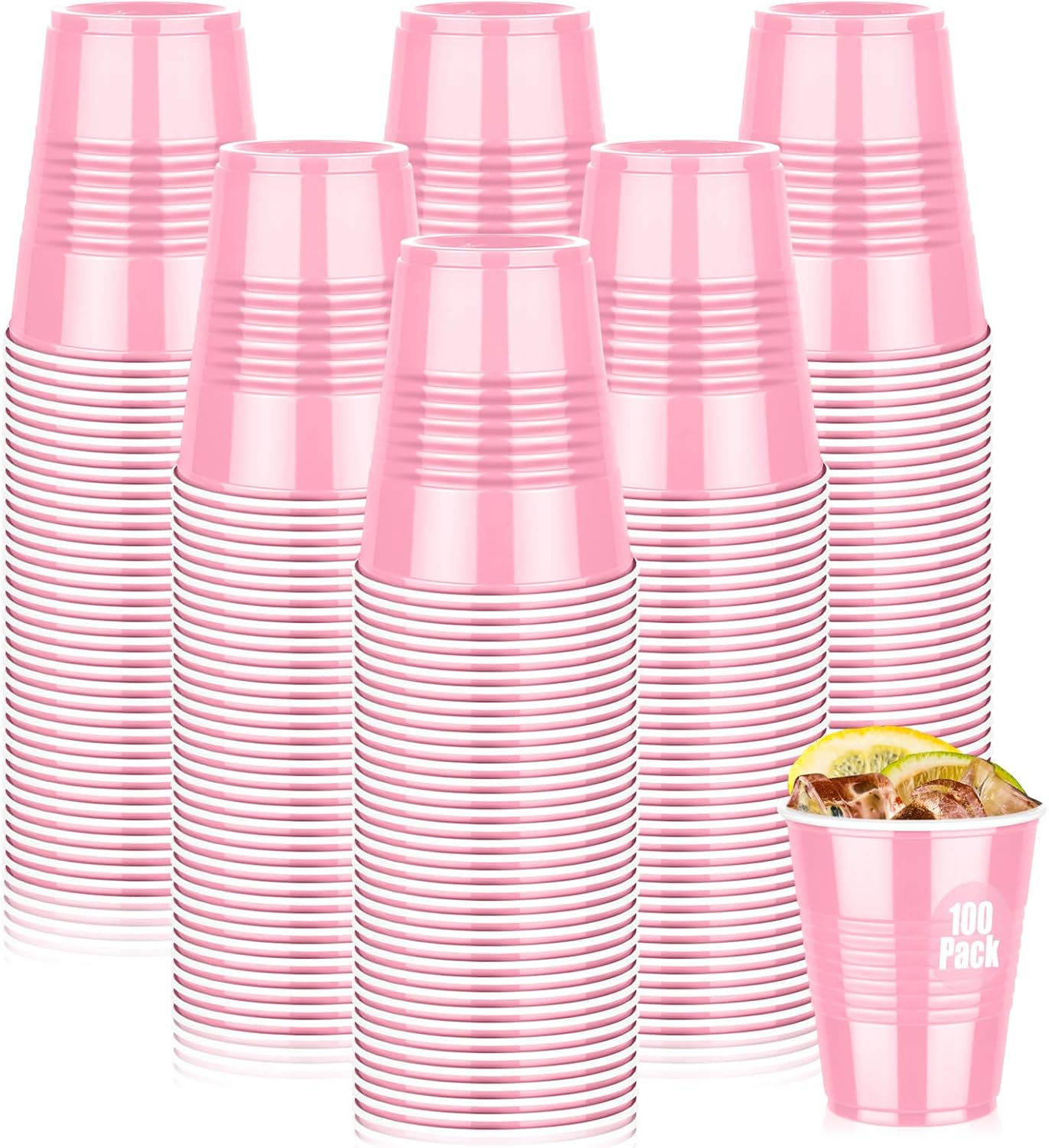 Dualshine 100 Pink Plastic Cups 12 oz Disposable