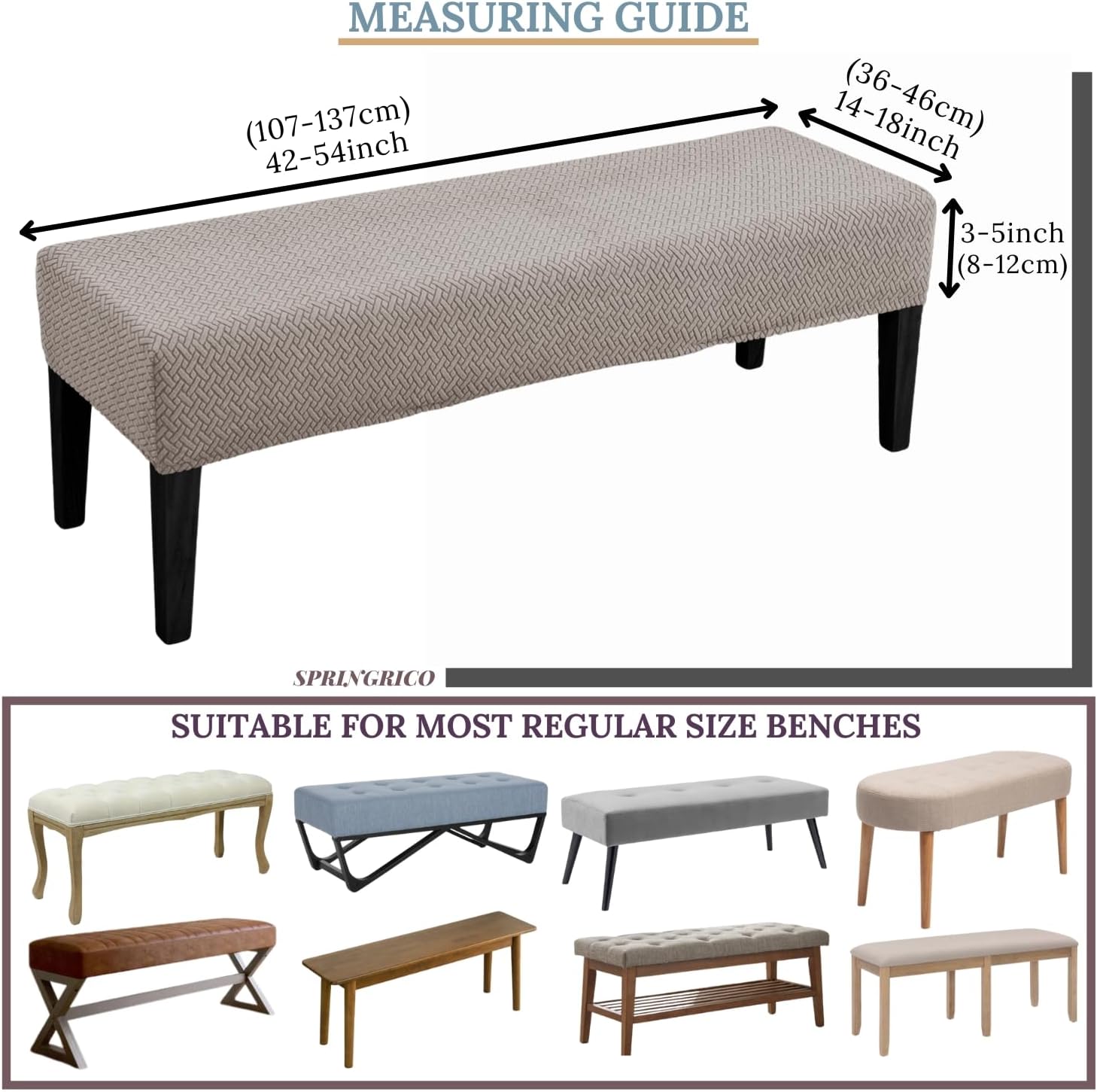 SPRINGRICO Stretch Dining Bench Cover Taupe