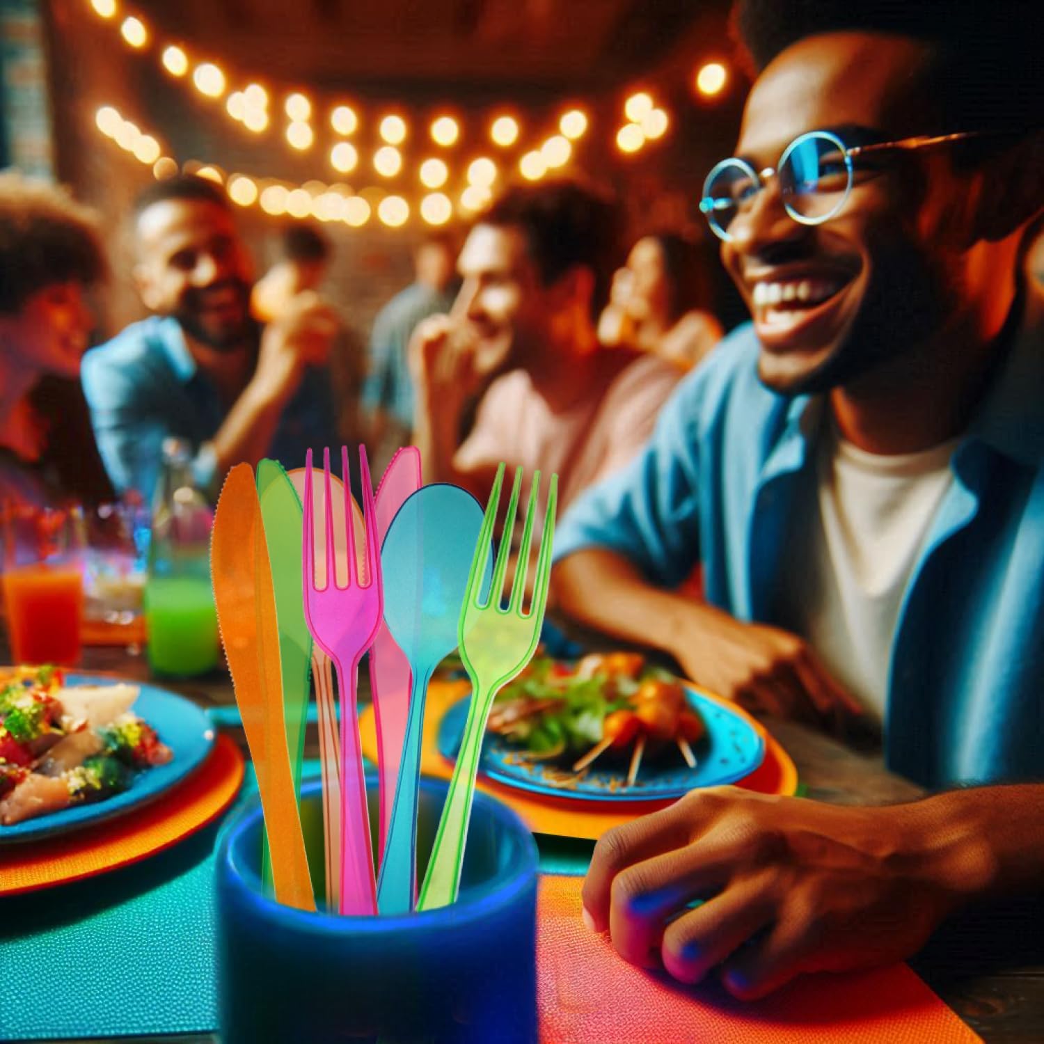 Party Essentials Heavy-Duty Neon Cutlery Combo Pack 288 Pieces