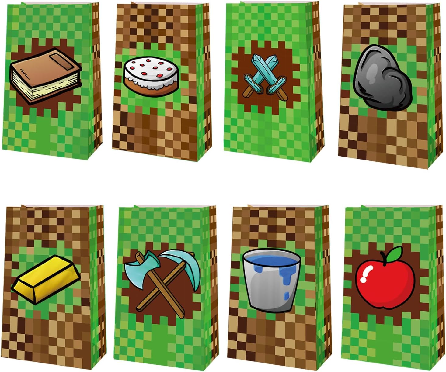 24 Pack Pixel Design Party Favor Bags for Kids and Adults