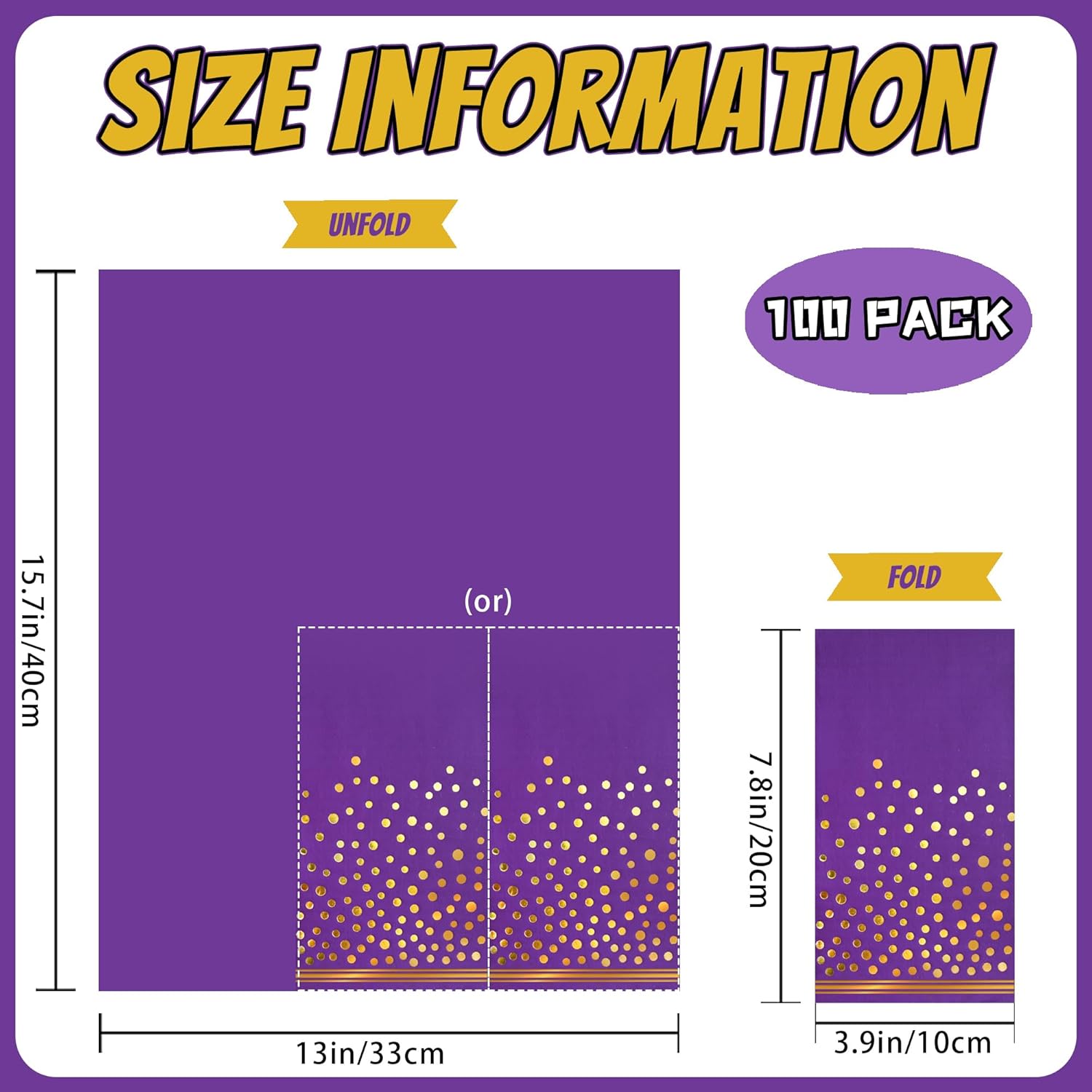 100 Pcs Purple Gold Dot Disposable Napkins for Parties