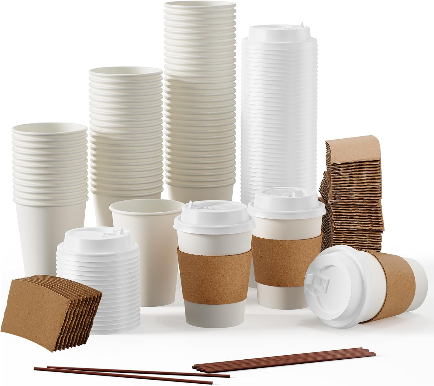 JOLLY PARTY 50 Pack 12 oz Paper Coffee Cups with Lids and Stirrers
