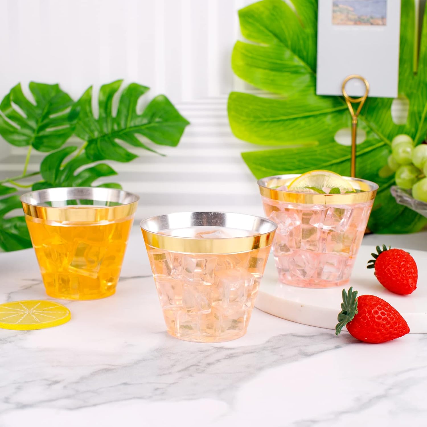 WELLIFE 120 PCS Gold Plastic Cups 9oz