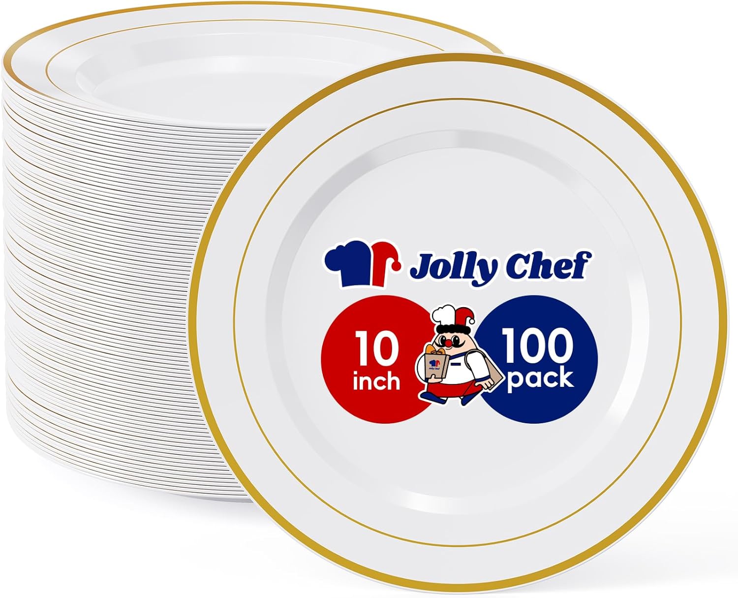 JOLLY CHEF 100-Piece Gold Plastic Plates 10 Inch