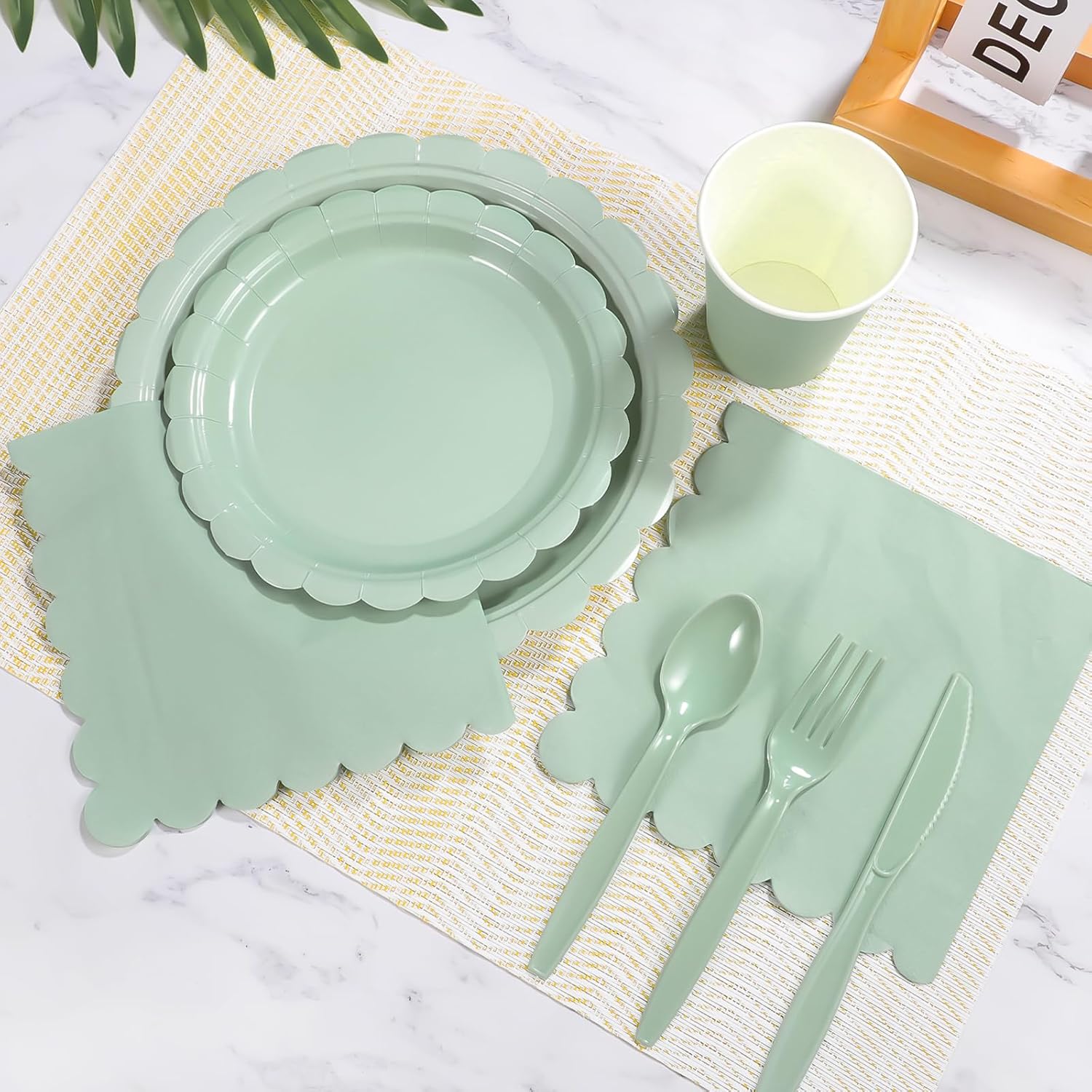 175 Pcs Sage Green Paper Plates and Napkins Set