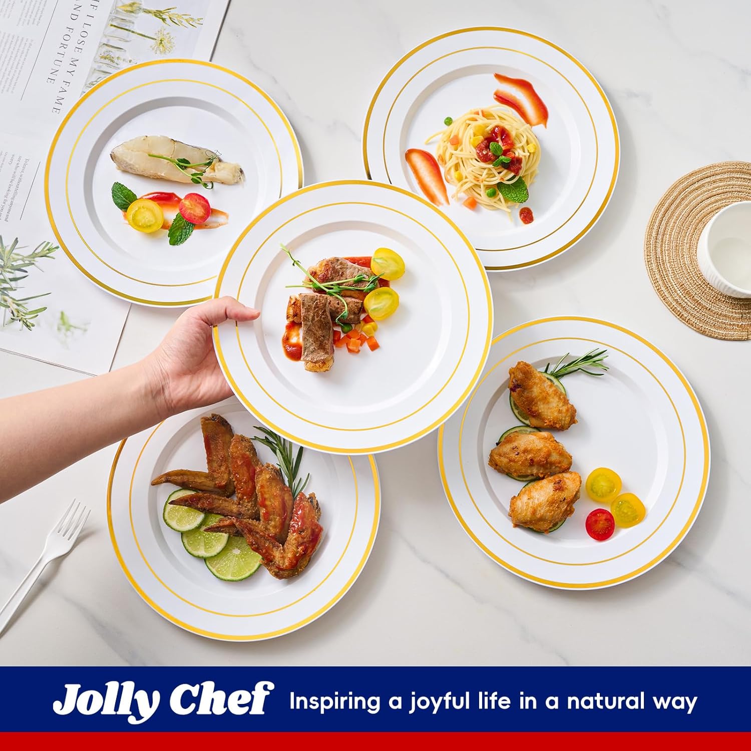 JOLLY CHEF 100-Piece Gold Plastic Plates 10 Inch