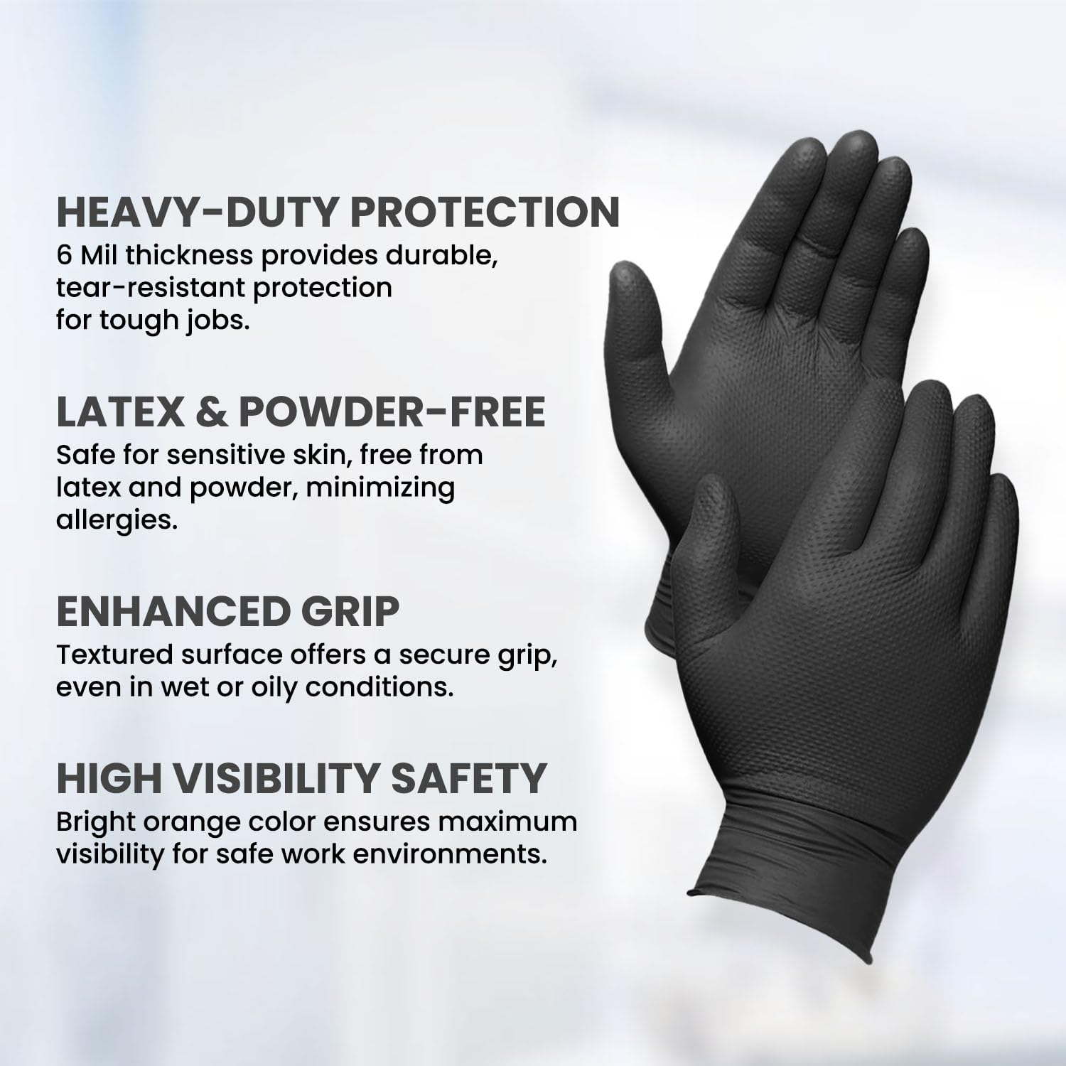 Black Nitrile Gloves with Diamond Texture and Octopus Grip