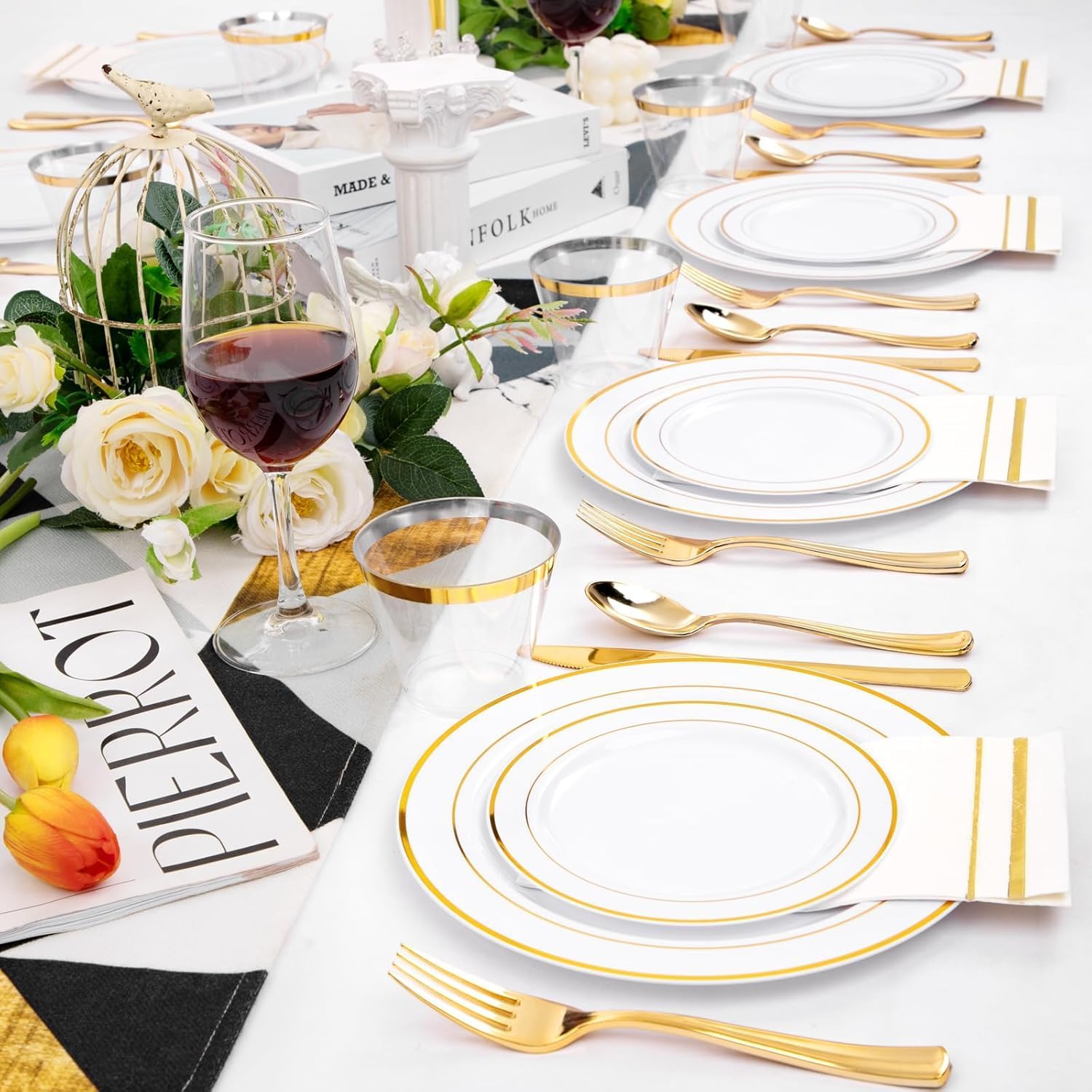 GATHER 700PCS Gold Plastic Plates for 100 Guests