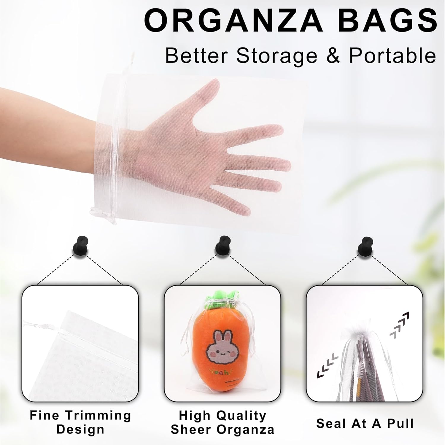 ANZNKU 50 Pack White Organza Gift Bags 6x9 Inch