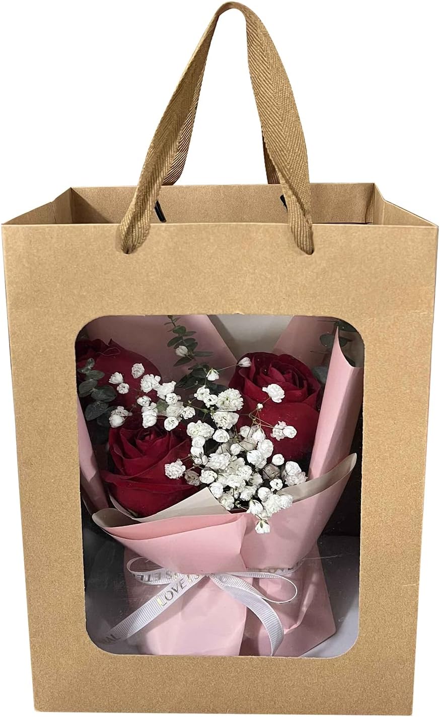 12 Pcs Brown Kraft Gift Bags with Handles and Window