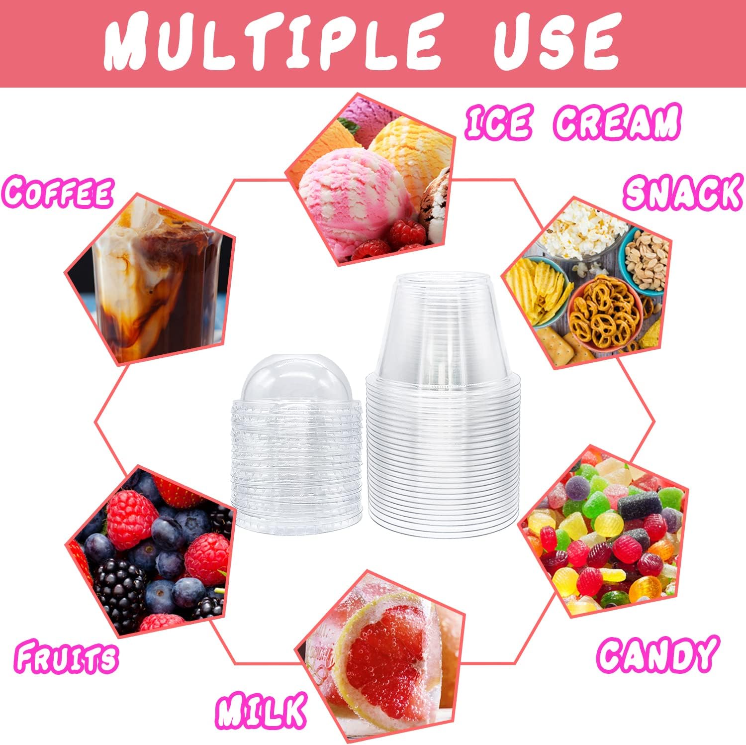 Clear Plastic Cups with Lids 6 oz - 50 Pack Party Dessert Cups