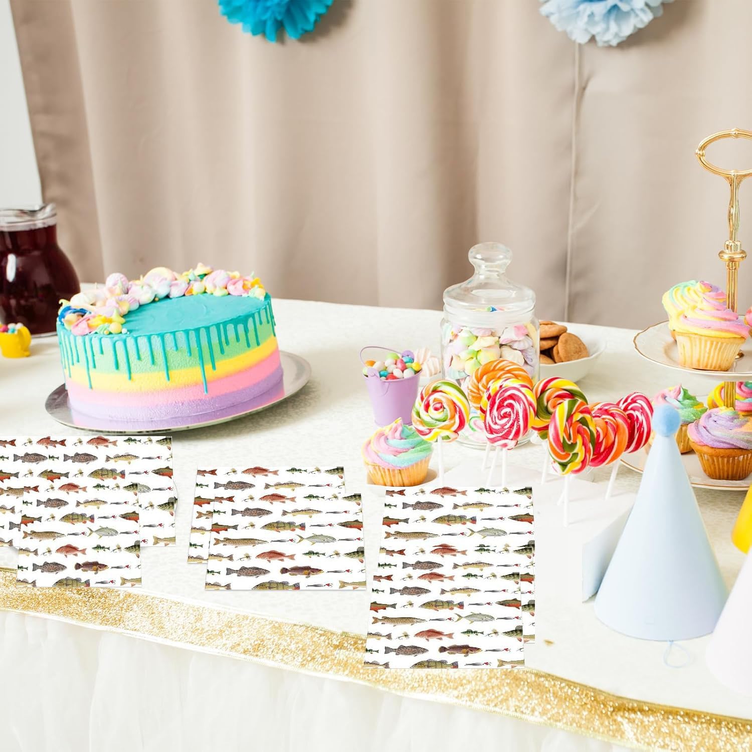 Gone Fishing Birthday Napkins 40Pcs Decor Set