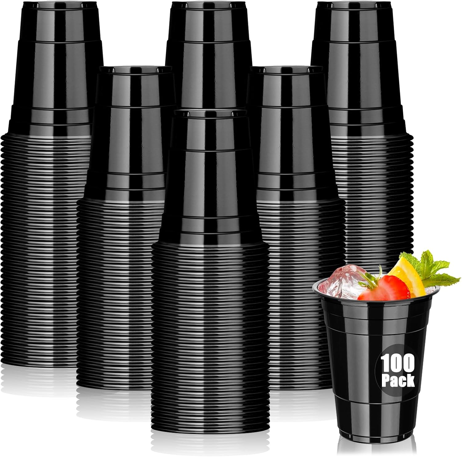 Dualshine 100 Pack Black 16 oz Plastic Cups for Parties