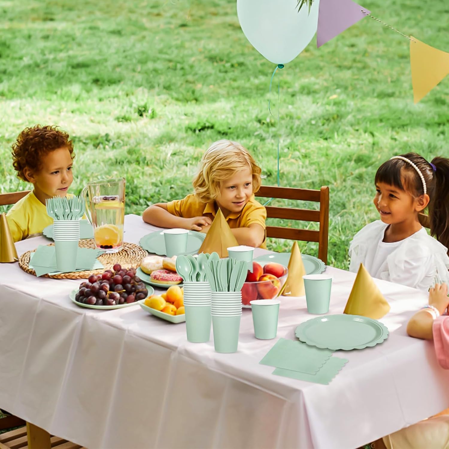 175 Pcs Sage Green Paper Plates and Napkins Set