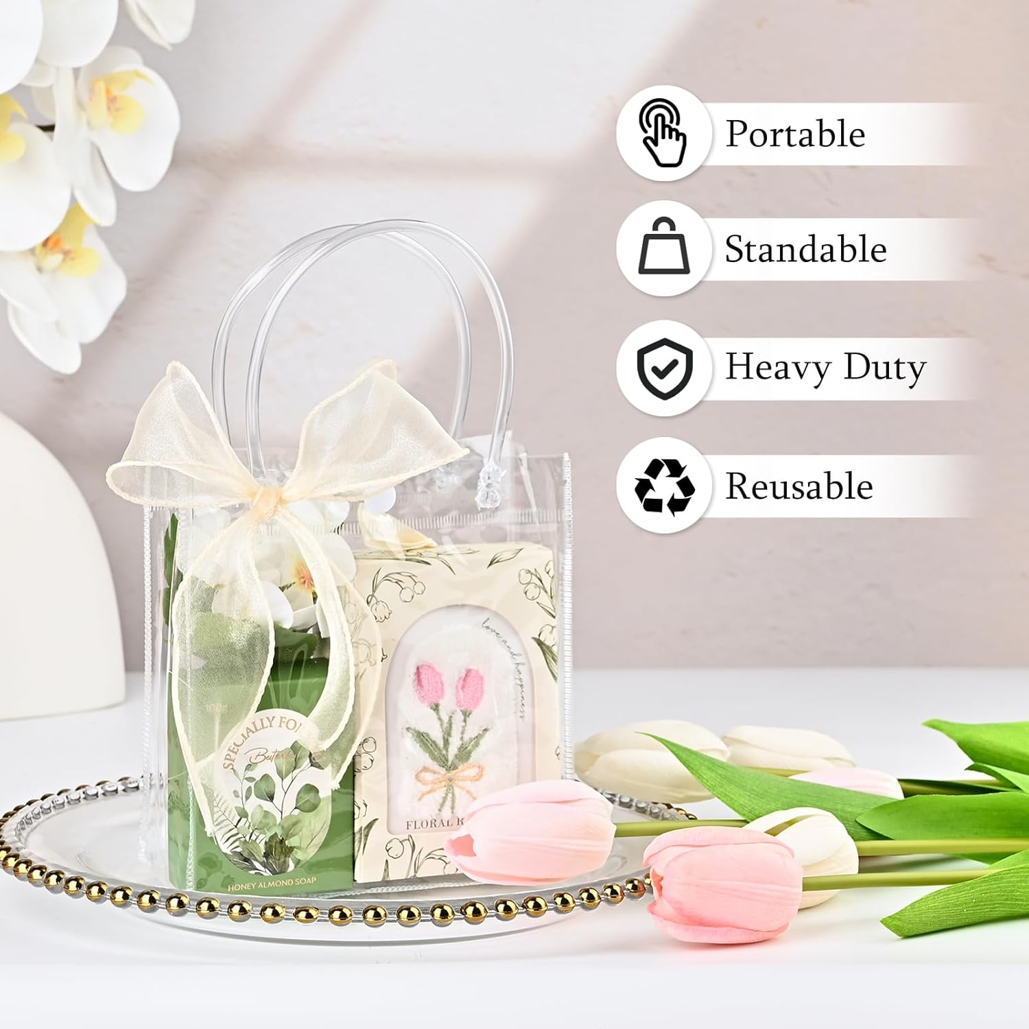 Ohuimrt 30 PC Clear Gift Bags with Handles and Ribbon