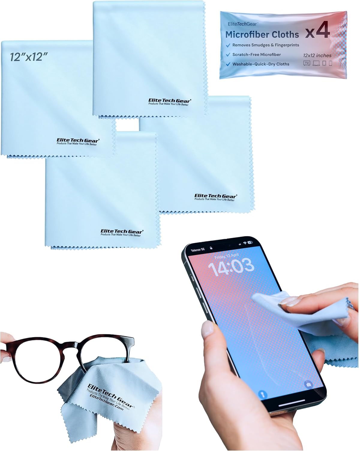 Elite Tech Gear 4 Pack Microfiber Cloth Set