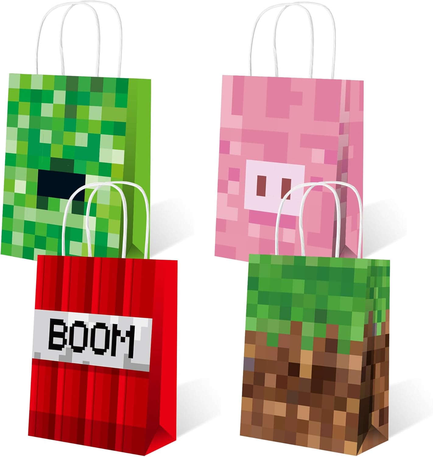 Pixel Party Favors Bags 16pcs - Game Theme Gift Bags with Handles