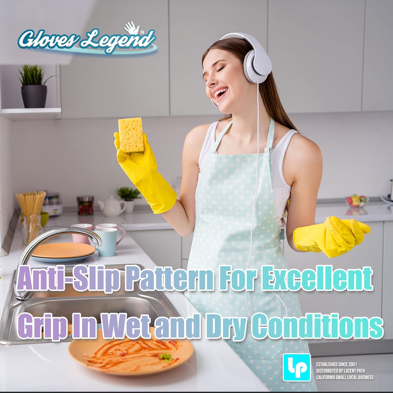 Yellow Reusable Kitchen Cleaning Gloves - Medium Small