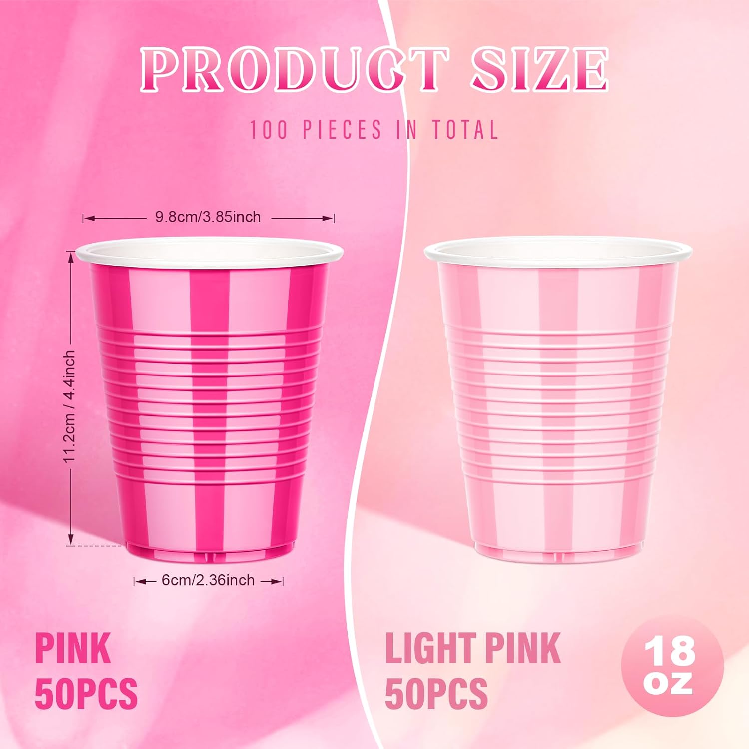 KesaPlan 100PCS 18 oz Plastic Cups Pink Party Disposable
