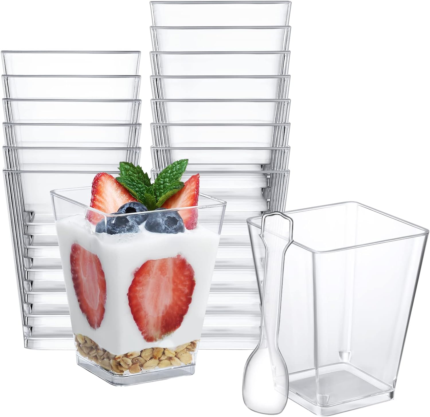 SHOPDAY 5 oz Plastic Dessert Cups 50 Pack with Spoons