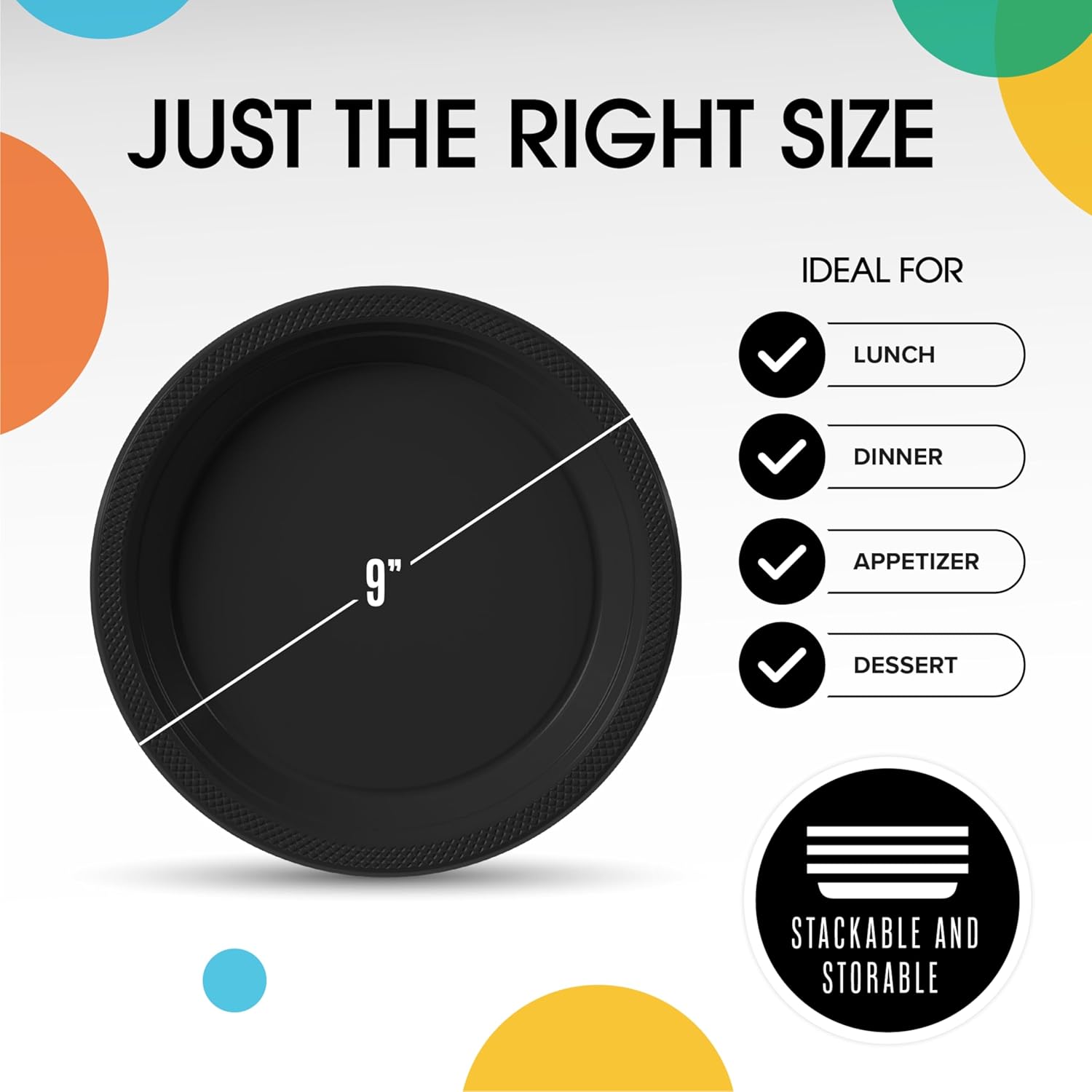 Exquisite 9 Inch Black Plastic Plates 100 Pcs Set