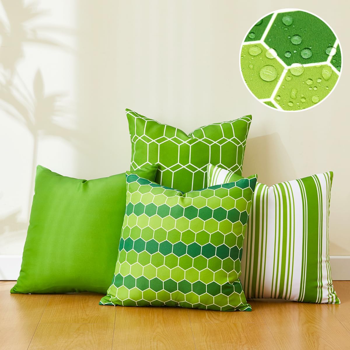 CARRIE HOME Waterproof 18x18 Green Pillow Covers Set of 4