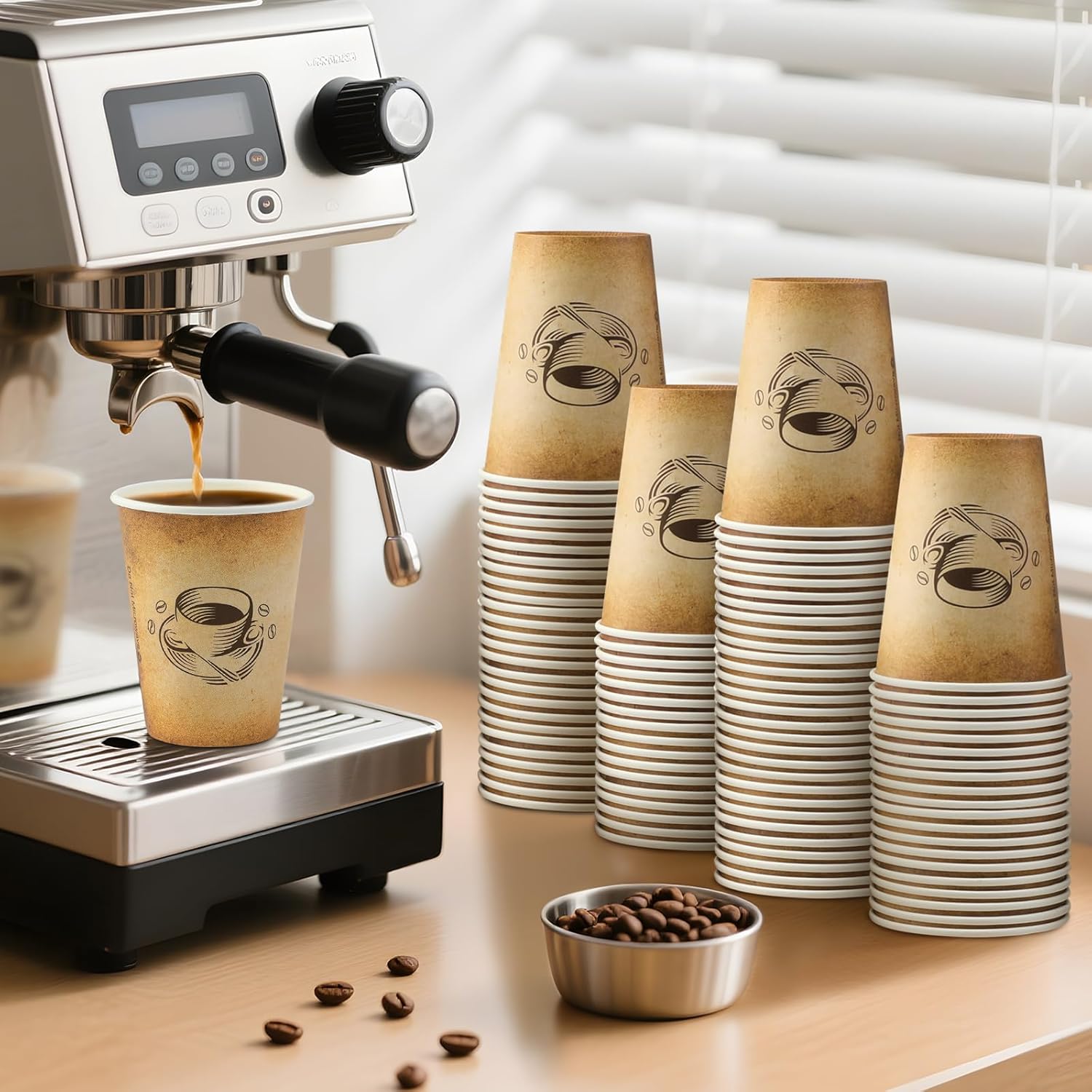 12 Oz 300 Pack Disposable Coffee Cups Retro Design Leak Proof