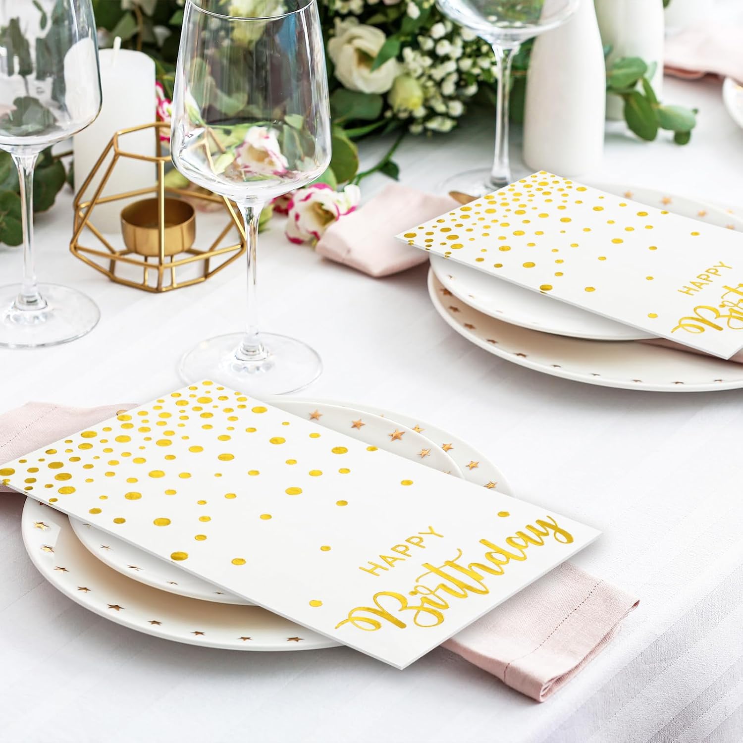 50Pcs Happy Birthday Gold Foil Dots Napkins
