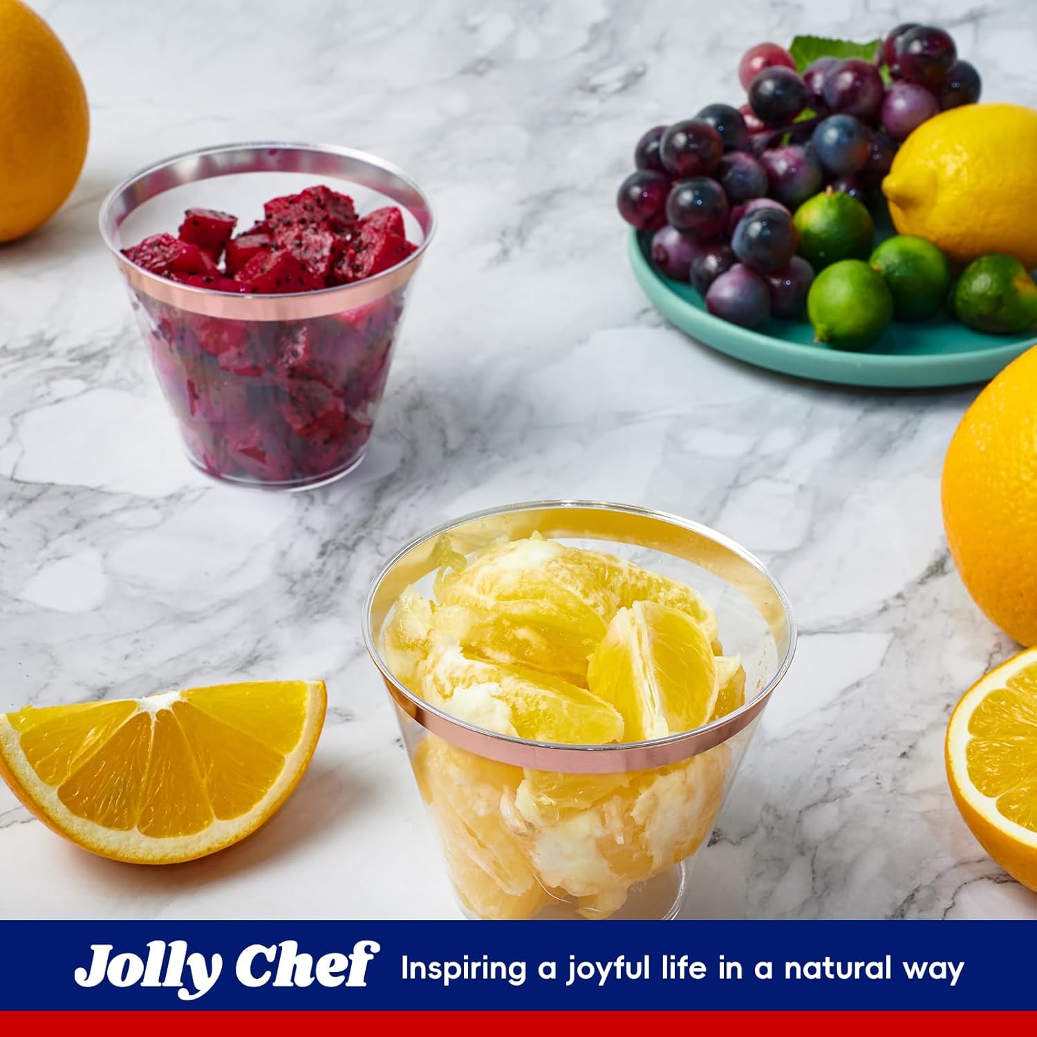 JOLLY CHEF 100 Pack Rose Gold Plastic Cups