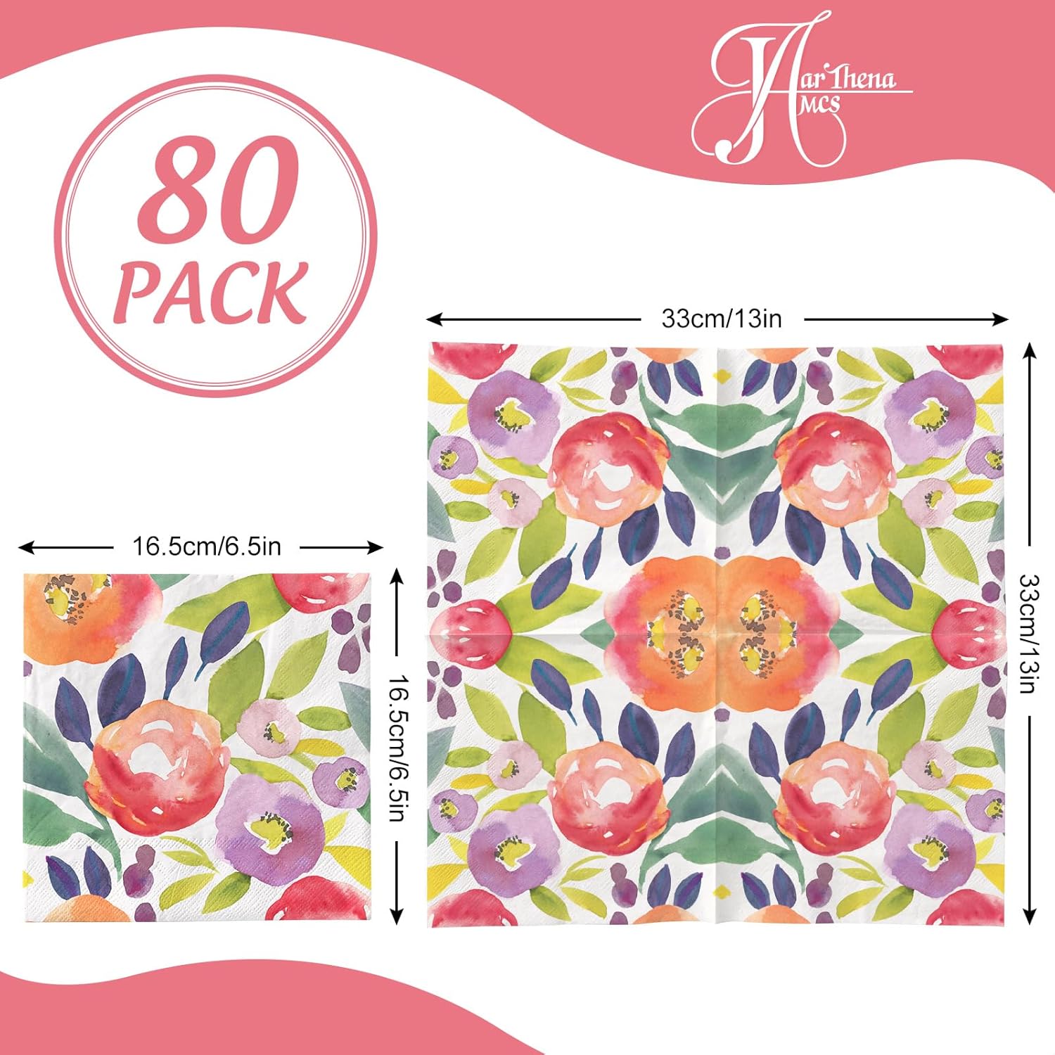 80Pcs Floral Watercolor Dinner Napkins