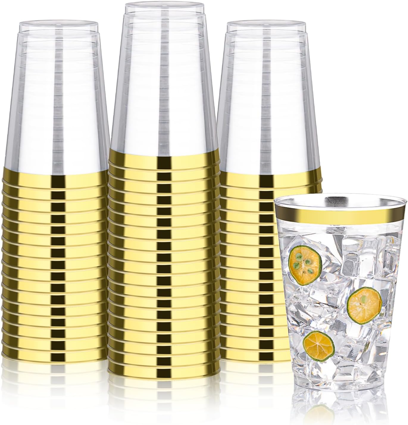 12oz Gold Plastic Cups 100 Pack Party Cocktail Glasses